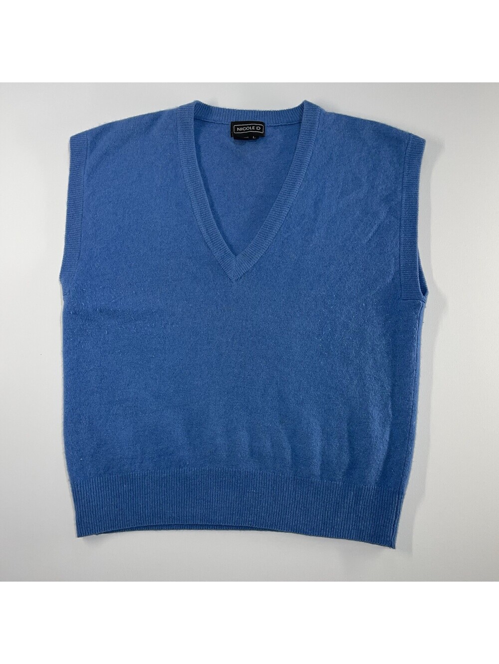VTG Nicole D Sweater Vest Women Blue L Lambswool Angora Rabbit Fur Career Office